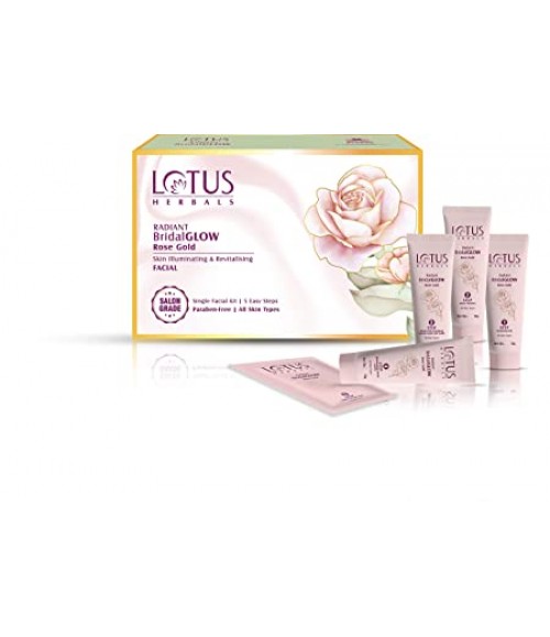 Lotus Herbals Radiant BridalGLOW Rose Gold Skin Illuminating Facial Kit | 5 Easy Steps | Paraben Free | Salon Grade | All Skin Types | Pack of 1 | 228g